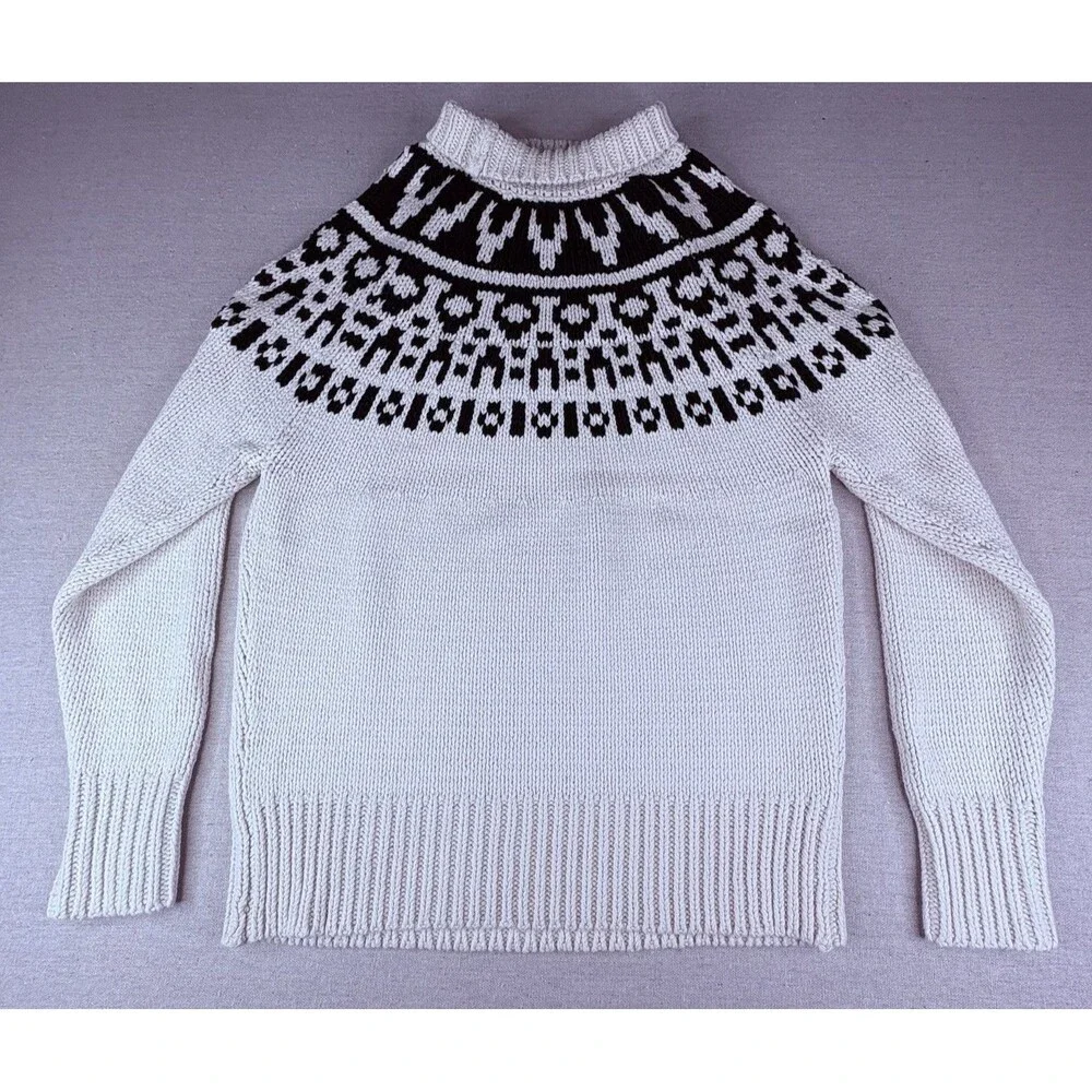 Pajar Canada Men M Fair Isle Sweater Knit Mock Neck Pullover Off White Black Ski